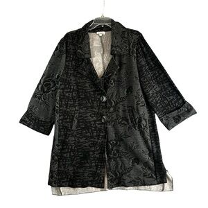 PARIS HUES Longline Collared Jacket Big Buttons Pockets Black Grey Size Large